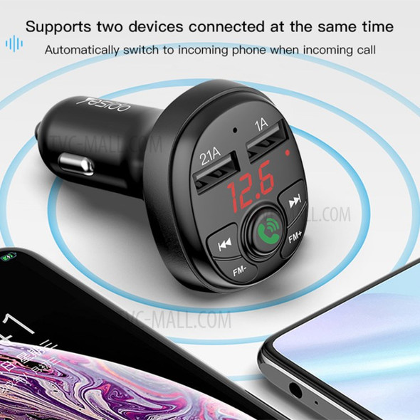 YESIDO Y36 Bluetooth Car MP3 FM Transmitter Hands-free Call Music Player Dual USB Phone Charger