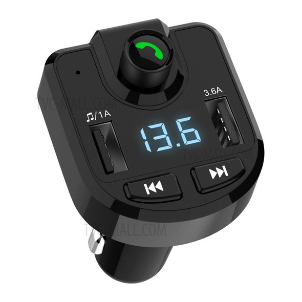 BT36 Bluetooth FM Transmitter Dual USB Port Car Charger for iPhone X, Samsung Note 8 etc. - Black