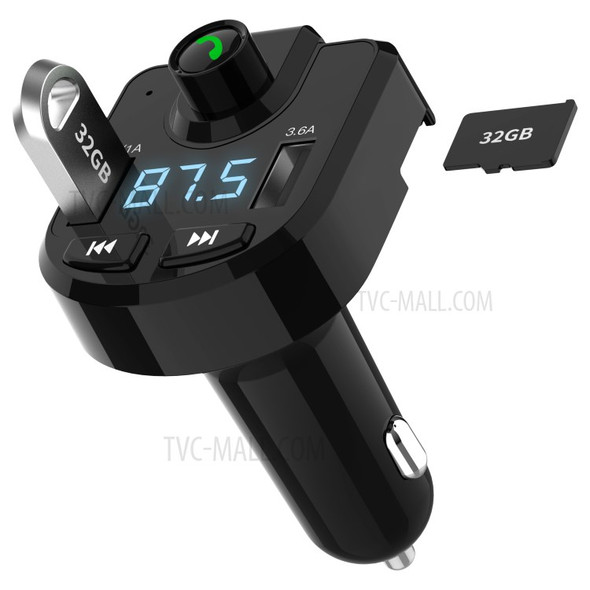 BT36 Bluetooth FM Transmitter Dual USB Port Car Charger for iPhone X, Samsung Note 8 etc. - Black