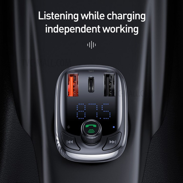 BASEUS S-13 T Typed Wireless Car Charger MP3 PPS Quick Charging Car Adapter Bluetooth Converter for Car Stereo Support Flash Disk/TF Card - Black