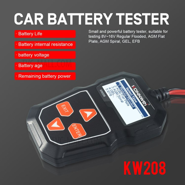 KONNWEI  KW208 Automotive Battery Tester Car Digital 12V 100-2000CCA Cranking Charging System Test Tool