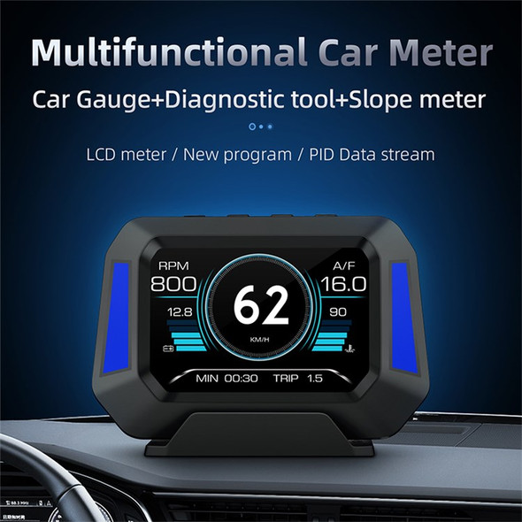 P21 3.5 inch HUD Head Up Display Multifunctional Car Meter Car Gauge Diagnostic Tool Slope Meter with Atmosphere Light Vehicle Car OBD2/GPS Dual System Declinometer Accessories