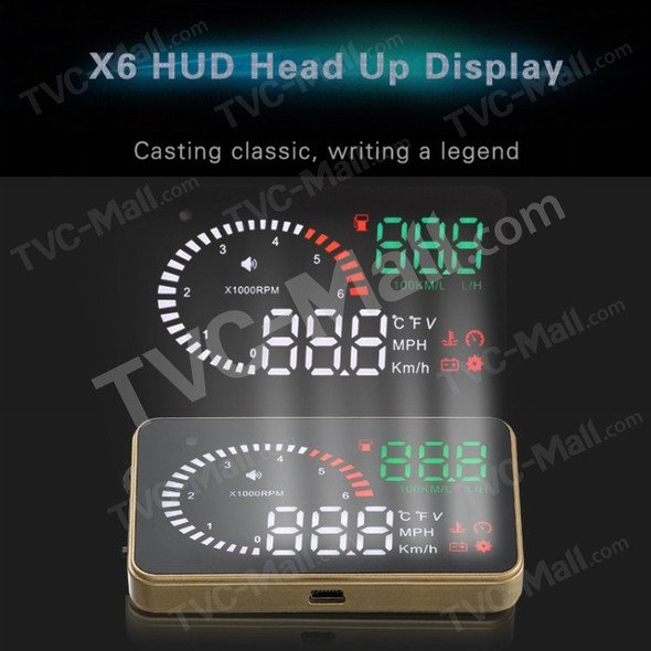 X6 Car HUD Head-up Display OBDII OBD2 Speed Warning System Fuel Consumption