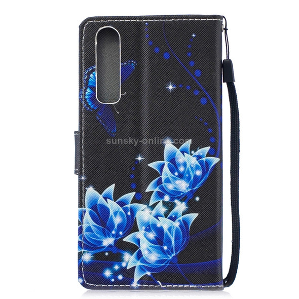 Blue Flower Pattern Horizontal Flip Leather Case for Huawei P30, with Holder & Card Slots & Wallet