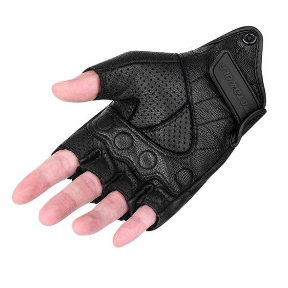1 Pair Fingerless Sheepskin Gloves Half Finger Motocycle Leather Gloves for Outdoor Riding - Black / L