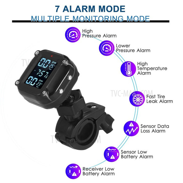 Waterproof Motorcycle Tire Pressure Monitoring System with 2 External Sensors