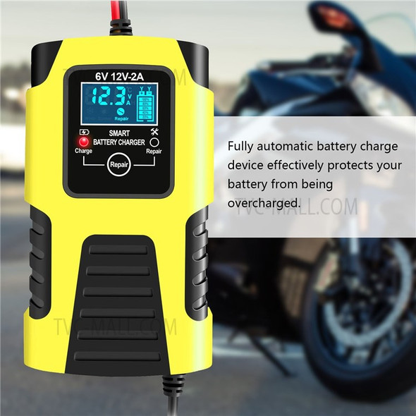 Motorcycle Smart Battery Charger 6V/2A 12V/2A Automatic Trickle Battery Charger Battery Maintainer Battery Desulfator - US Plug/Orange