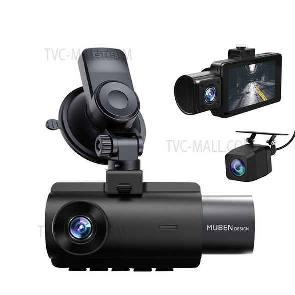 H192 GPS Front Inside Rear Dash Cam Car Camera Driving Recorder with 1080P 170-degree Wide Angle