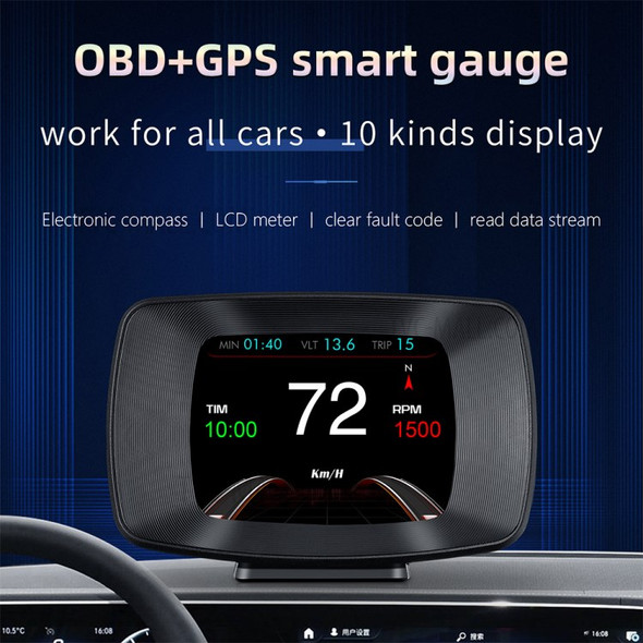 P13 OBD GPS Dual Mode Car HUD Head Up Display Fuel Consumption RPM Windshield Projector Overspeed Alarm System