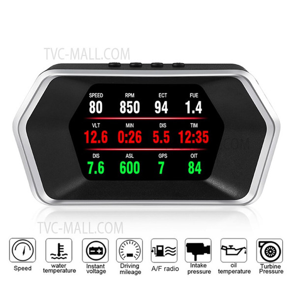 P17 4.3 inch LED Color Screen OBD2+GPS+Beidou Dual Mode Car HUD Head Up Display Water Temperature Overspeed Voltage Security Alarm