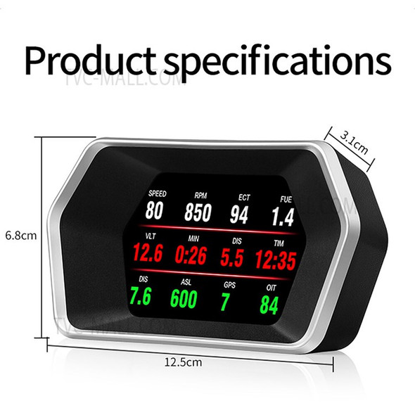 P17 4.3 inch LED Color Screen OBD2+GPS+Beidou Dual Mode Car HUD Head Up Display Water Temperature Overspeed Voltage Security Alarm