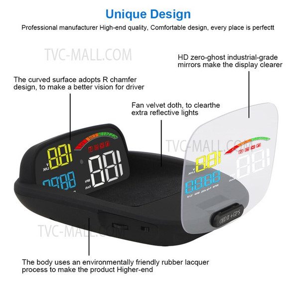 C800 Car HUD GPS Speedometer OBD2+HUD Large Screen Head-Up Display Water Temperature Speed Security Alarm