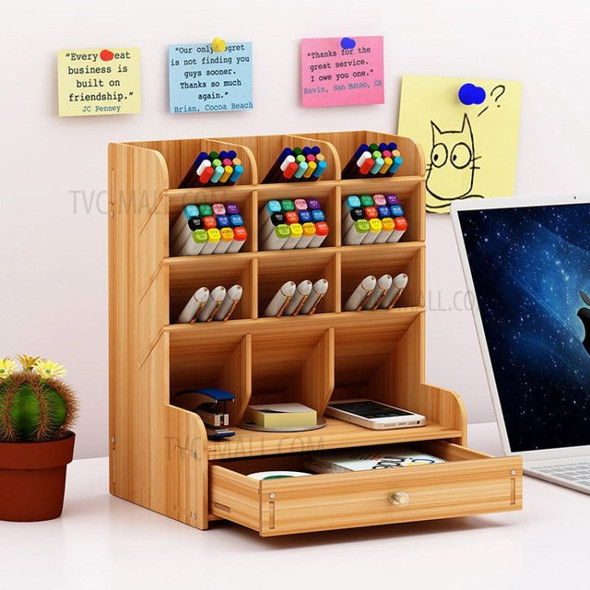 Desktop Shelf Stationery Pen Cosmetics Storage Rack Organizer Office Furniture Space Saver - Cherry Wood