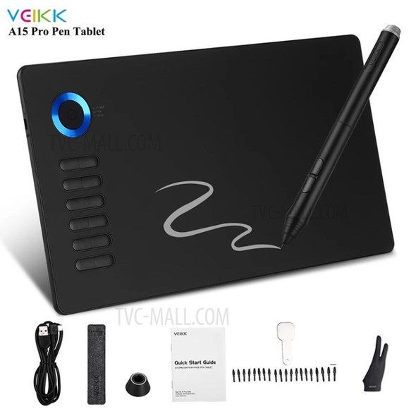 VEIKK A15 Pro Graphics Drawing Tablet 10 x 6 inch Digital Drawing Tablet with Battery-free Stylus Support Windows, Mac - Red