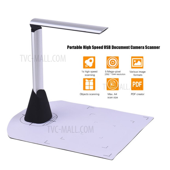 High Speed Book Image Document Camera Scanner 5MP HD High-Definition Max A4 Scanning Size with OCR Function LED Light for Classroom Office Library Bank