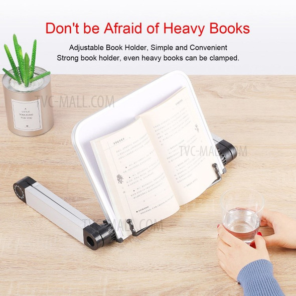 Adjustable Book Holder Bookshelf Bookrest Paper Clip for Magazine Document Cookbook Laptop