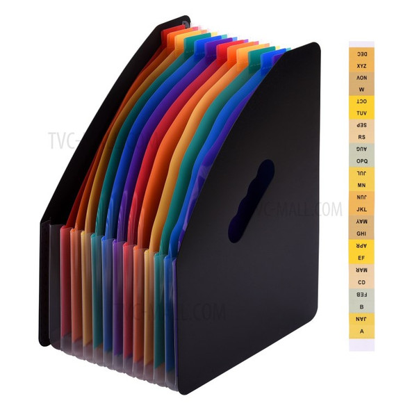 12 Pockets Expanding File Folder Accordian File Organizer A4 Letter Size Document Rack for Home Office School - Rainbow Color