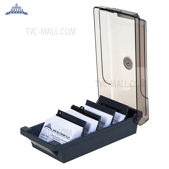 JIELISI Name Card Box Business Transparent Card Holder for Desk With Dividers and Index Tabs(500 Cards Capacity)