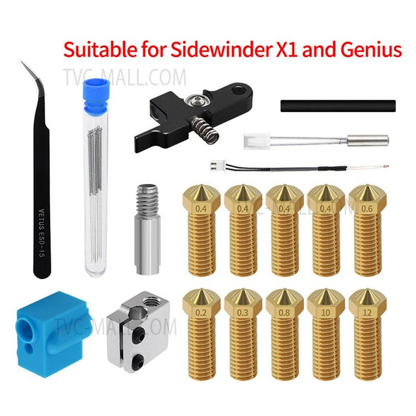 Extruder Kit with Volcano Nozzles Silicone Sleeve Aluminum Block Handle Thermistor Throat Tube Needles for Artillery Sidewinder X1 Genius 3D Printer