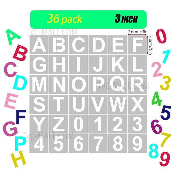 36Pcs/Set 3-Inch Reusable Washable Environment-friendly PET Letter and Number Alphabet Stencils Art Craft Templates for Painting On Wood Fabric Wall Door Decor Home Sign - Style 1
