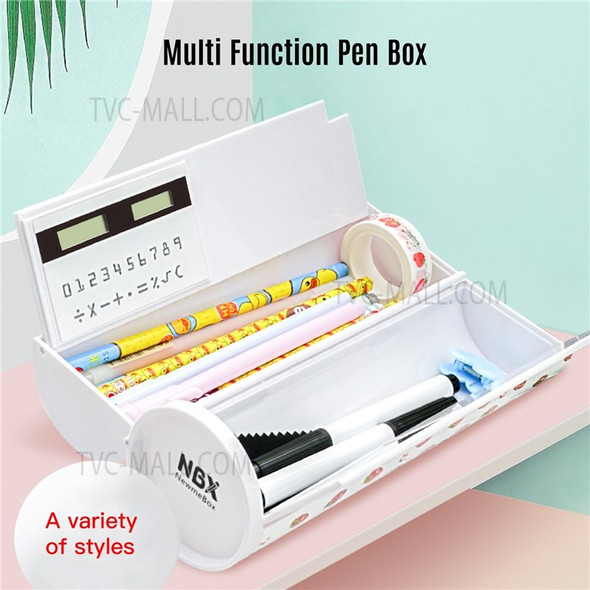 NBX Multifunctional Standing Pencil Cases Double Layer Cylindrical Organizer Large Capacity Cute Pen Bag Holder with Mirror Erasable Notepad Calculator for Students Kids - Style 2