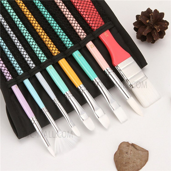 8Pcs/Set Artist Paint Brushes Set with Cloth Bag Carrying Box for Acrylic Painting Paintbrushes Nylon Hair Wooden Handle Oil Watercolor Gouache Body Face Model Drawing Arts Crafts Supplies - Style 1