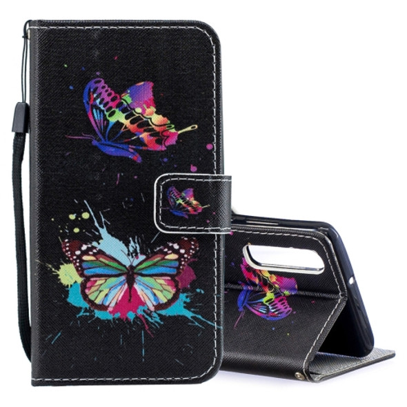 Colored Butterfly Pattern Horizontal Flip Leather Case for Huawei P30, with Holder & Card Slots & Wallet