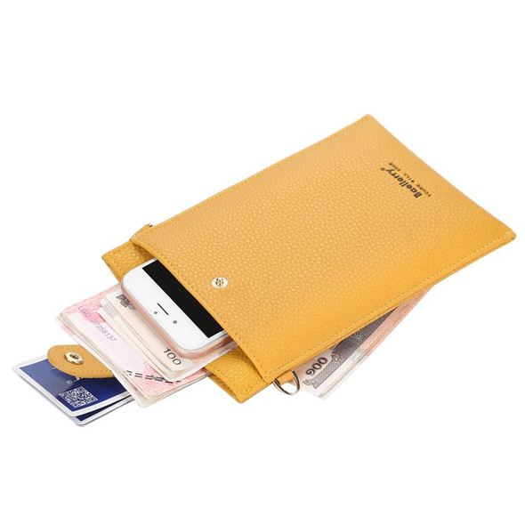 BAELLERRY N8609 PU Leather Snap Button Zipper Pocket Design Phone Pouch Stylish Women Cards Cash Holder Crossbody Bag - Yellow