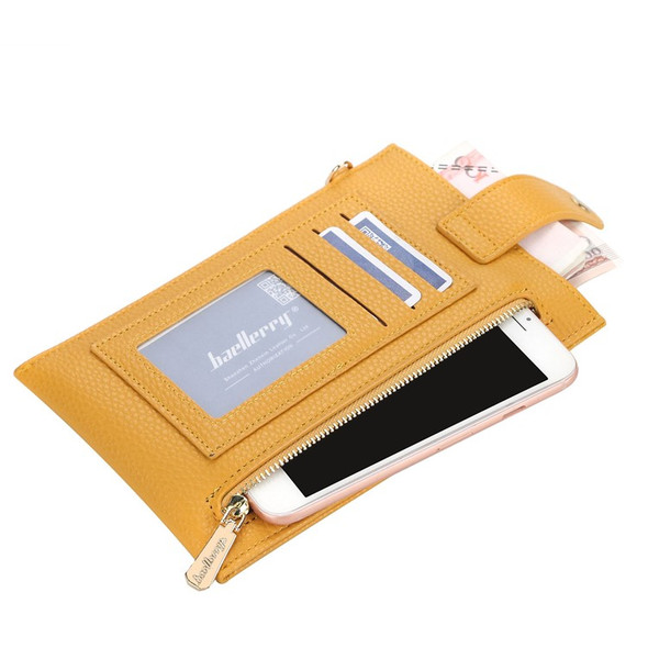 BAELLERRY N8609 PU Leather Snap Button Zipper Pocket Design Phone Pouch Stylish Women Cards Cash Holder Crossbody Bag - Yellow