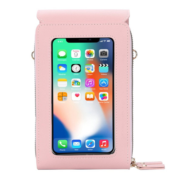 BAELLERRY N2371 PU Leather Snap Button Dual Layer Zipper Pocket Phone Touch Screen Pouch Women Crossbody Bag - Pink
