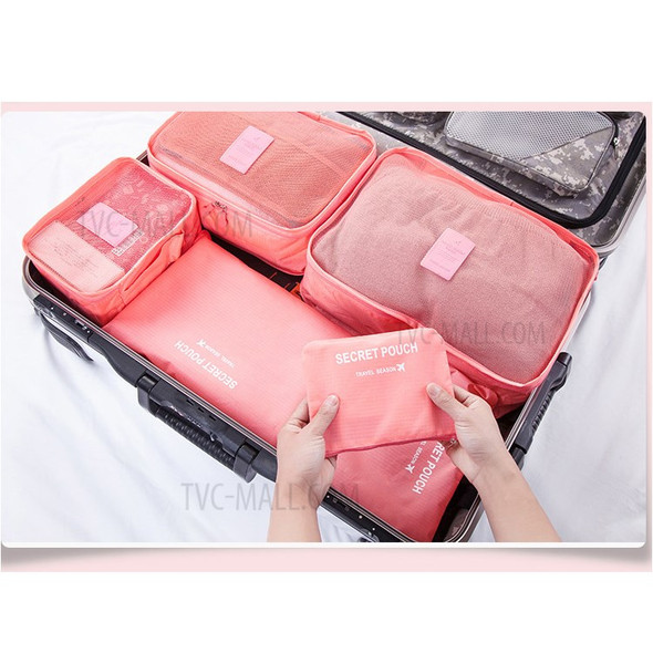 6PCS/Set Waterproof Storage Bags Travel Packing Luggage Organizer Large Medium Small Pouches - Watermelon Red