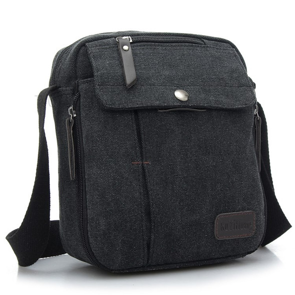 Canvas Zipper Closure Leisure Messenger Bag Single Shoulder Bag - Black