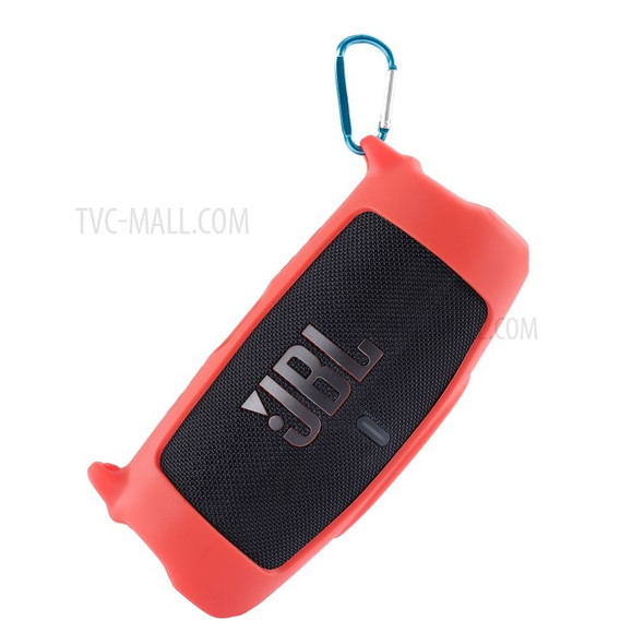 Silicone Carrying Case Bluetooth Speaker Protective Cover with Shoulder Strap Carabiner for JBL Charge 5 - Red