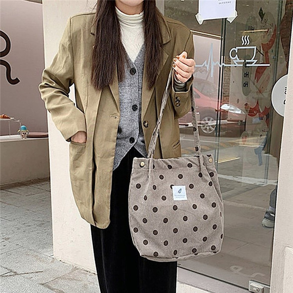 Women Single Shoulder Bag Corduroy Vintage Holiday Reusable Shopping Bag Polka Dot Casual Handbag