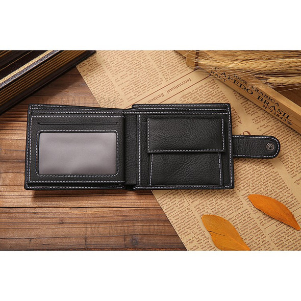JINBAOLAI Retro Style Cowhide Leather Bi-fold Wallet with Multi Card Slots for Men - Black