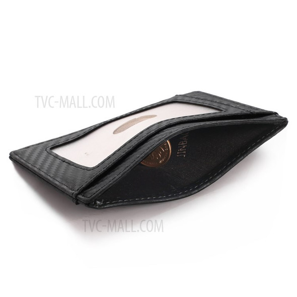 118# Carbon Fiber Texture Genuine Leather Ultra-thin Antimagnetic Purse Wallet with Photo Slot