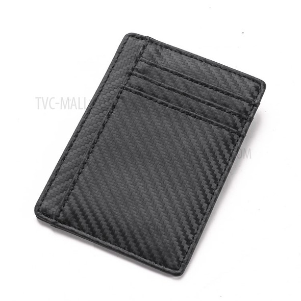 118# Carbon Fiber Texture Genuine Leather Ultra-thin Antimagnetic Purse Wallet with Photo Slot