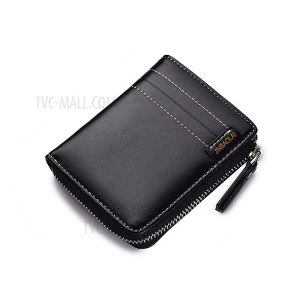 Men Stylish PU Leather Purse Zipper Wallet - Black