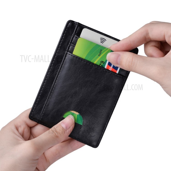 Anti-magnetic RFID Genuine Leather Card Holder Wallet Card Bag - Black