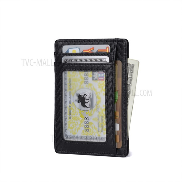 Carbon Fiber Texture Anti-magnetic RFID Genuine Leather Wallet Card Holder Bag Case