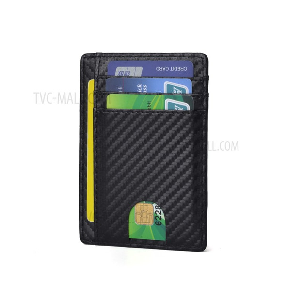 Carbon Fiber Texture Anti-magnetic RFID Genuine Leather Wallet Card Holder Bag Case