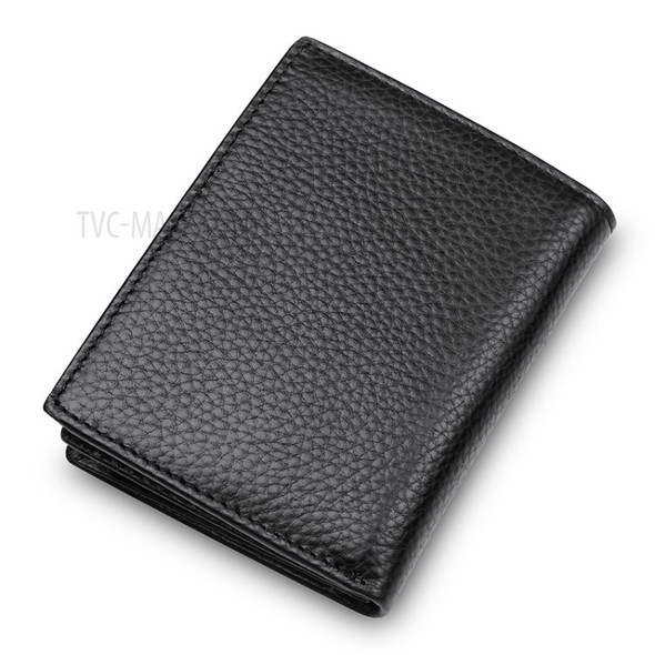 Tri-fold Top Layer Cowhide Leather Wallet for Men with Card Holder Photo Slot