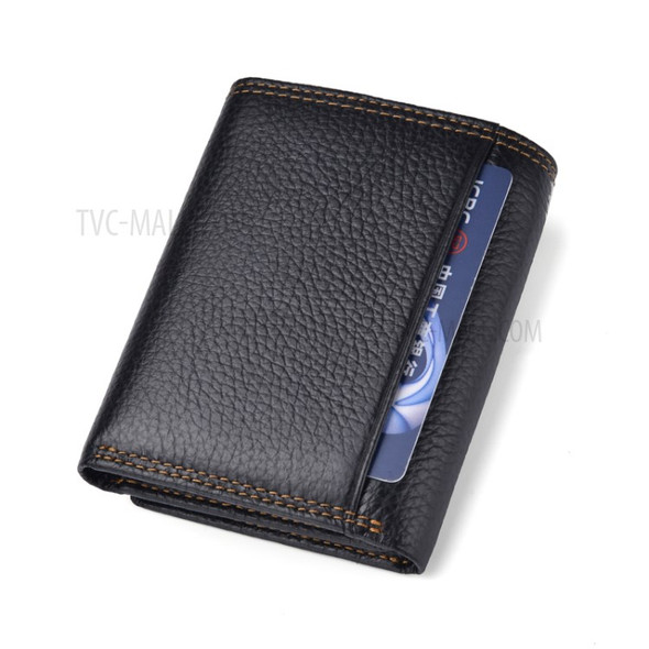 Men's RFID Anti-theft Retro Top Cowhide Leather 3-fold Card Slot Wallet - Black