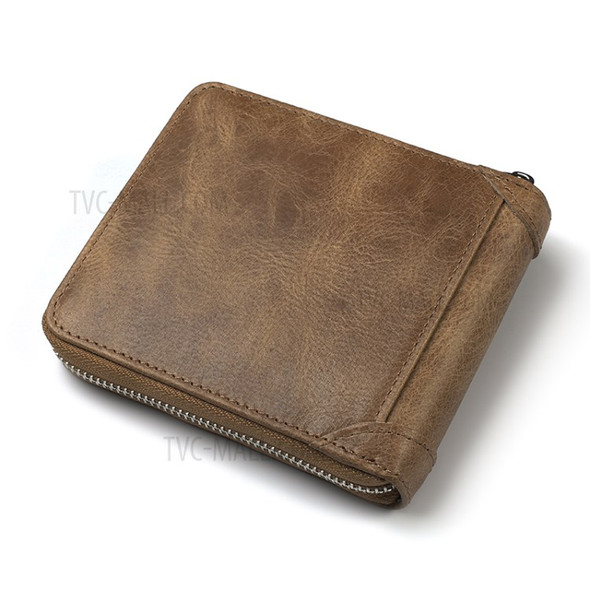 Men's Wallet Leather Zipper Coin Purse Bag Card Holder Bag - Light Brown