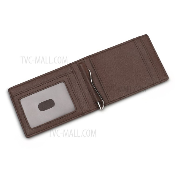 RFID Cross Texture Genuine Leather Wallet Card Holder Storage Purse - Coffee