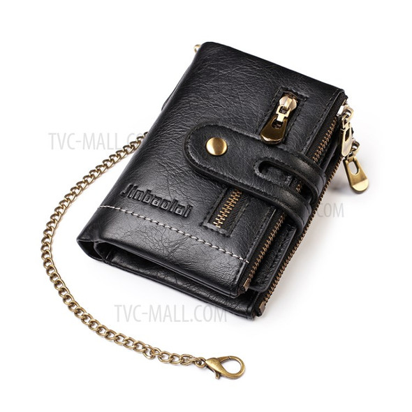 Retro Double Zipper Multi Card Slots Wallet Snap Button Coin Purse with Metal Chain - Black