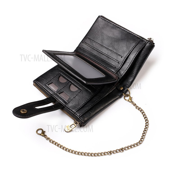 Multi Card Slots Zipper Pouch Wallet Snap Button Design PU Leather Coin Purse with Metal Chain - Black