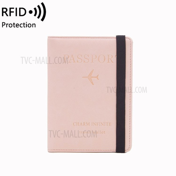 Leather Passport ID Card Holder Case Cover RFID Blocking Travel Wallet - Pink