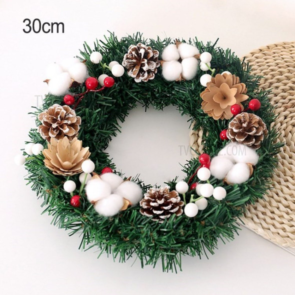 30cm/40cm/50cm Christmas Tree Wreath Simulation Cotton Pine Cone Xmas Garland Decoration - 30cm