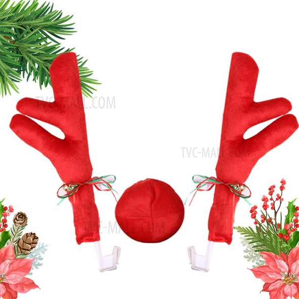 Reindeer Antlers Red Nose Car Window Christmas Decorations - Red